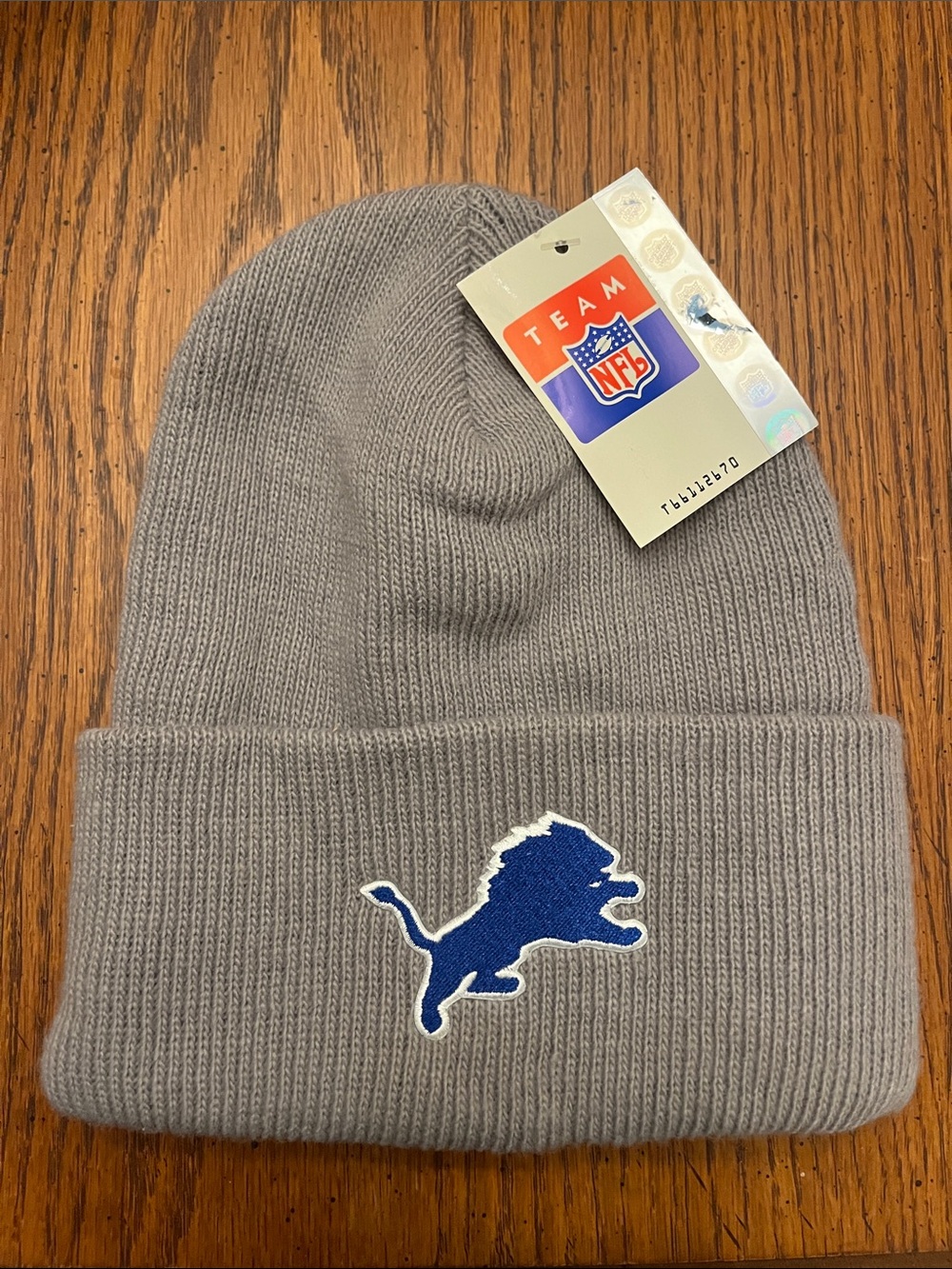 Vintage Mens NFL Deadstock new Gray Cuffed Beanie with Blue Lion Patch